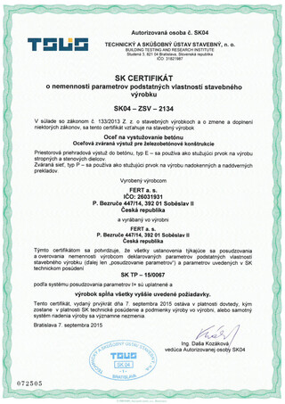 E and P type reinforcement, certificate